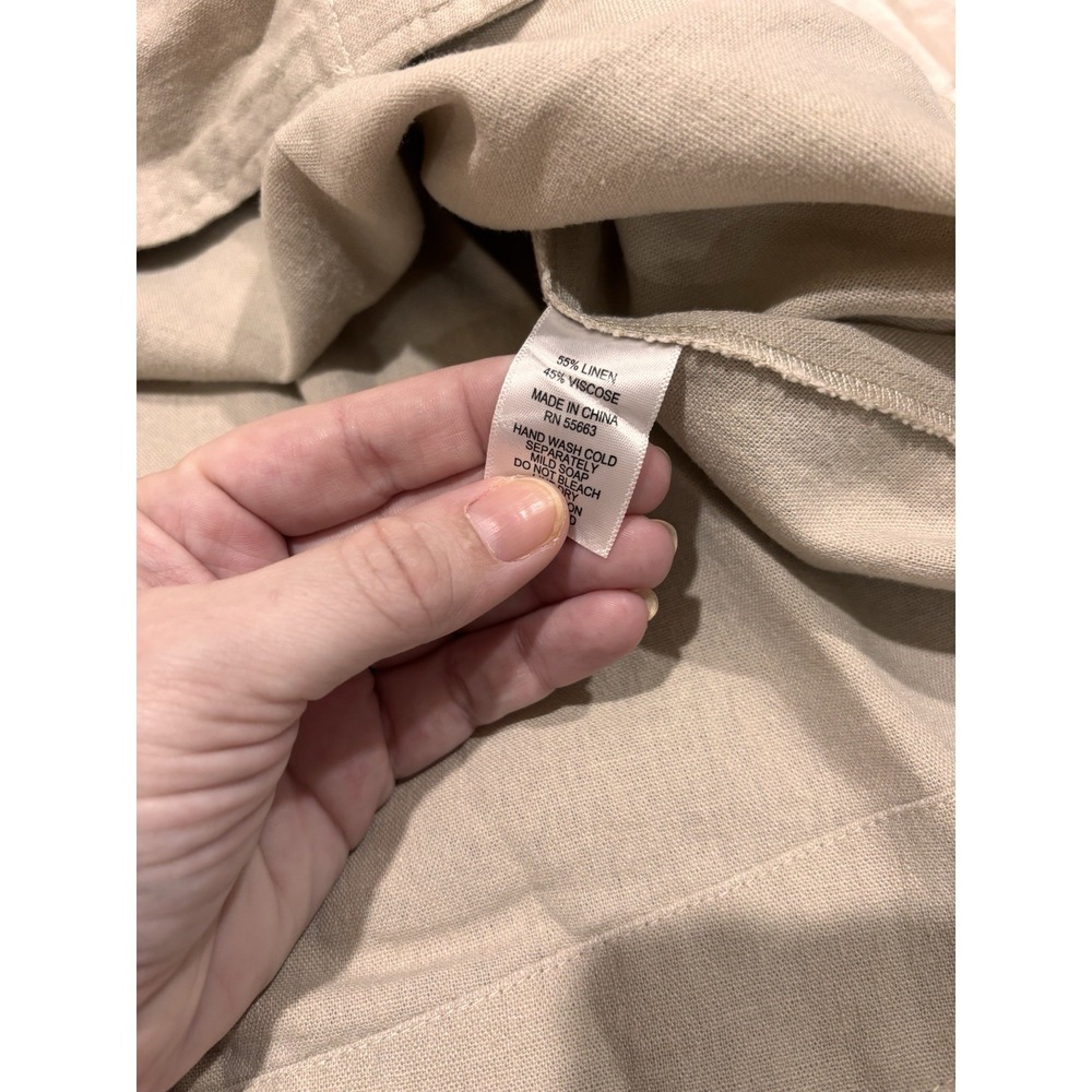 Tahari XL Linen Blend Beige Belted Utility Shirt Dress Short Sleeve Cuffed - Picture 14 of 16